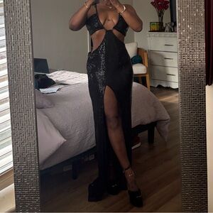 Fashion Nova Black Sequin Cut-Out Dress